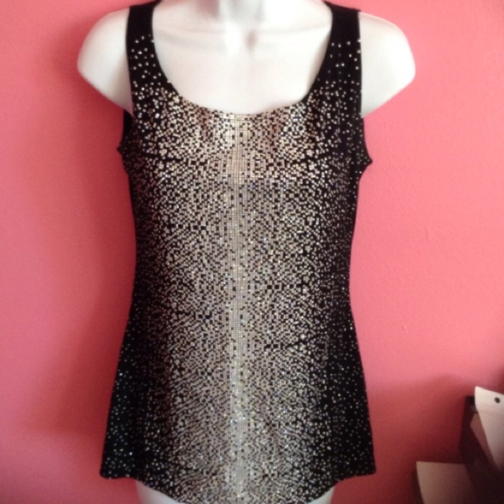 Y2K MINERVA BLACK AND SPARKLE STRETCH PULL OVER S/M